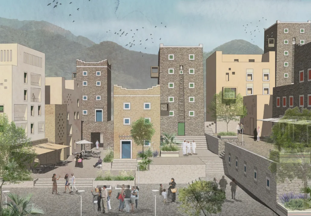 Aseer architectural identity guidelines applied to buildings and public spaces