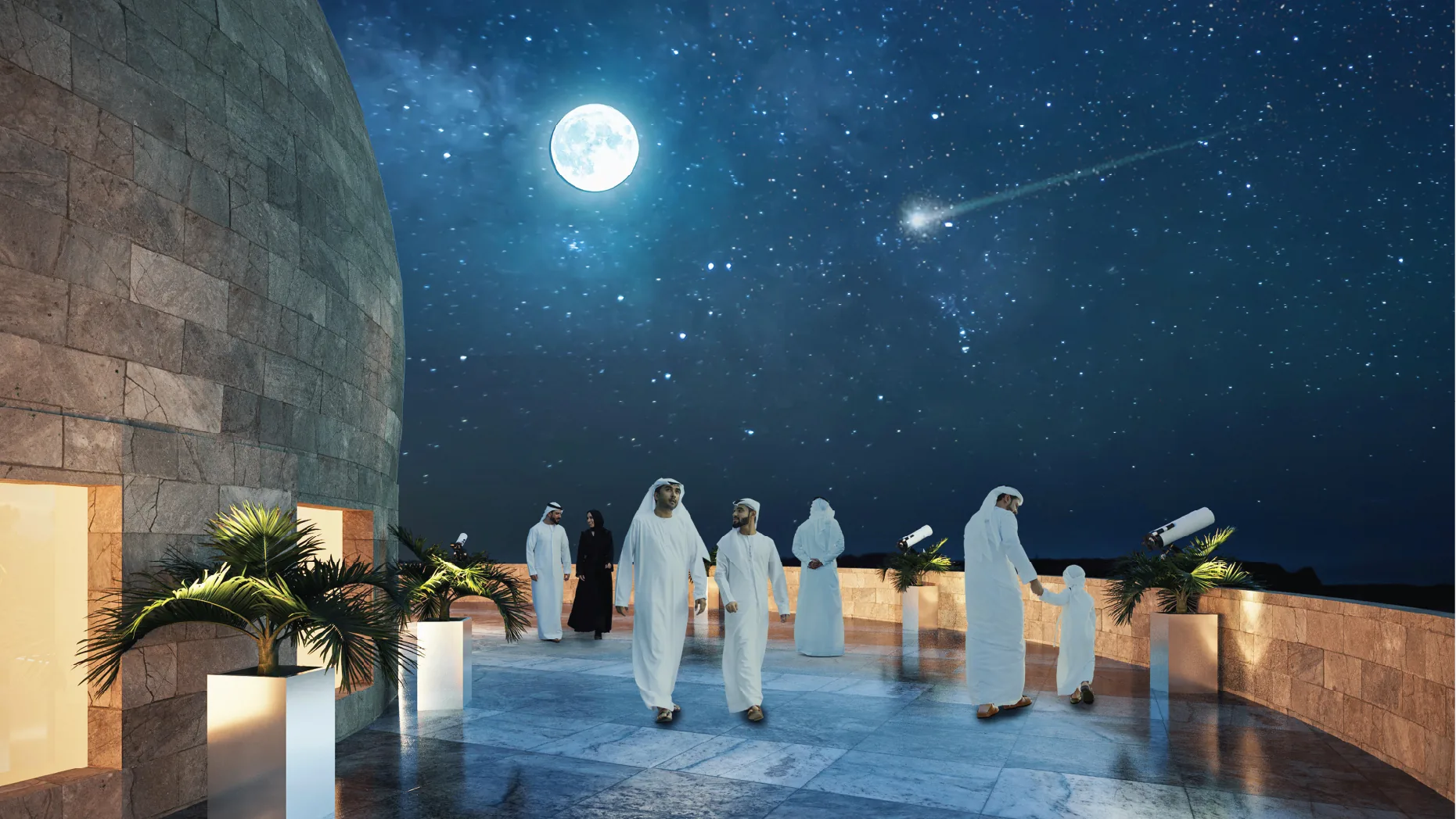 Visitors stargazing from the observatory terrace